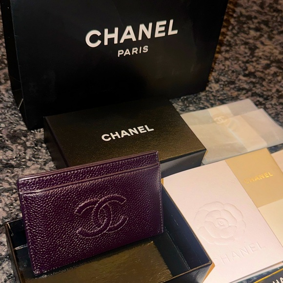 Chanel 2015-2016 Timeless Card Holder dark plum purple w/box, authenticity card - Picture 1 of 13